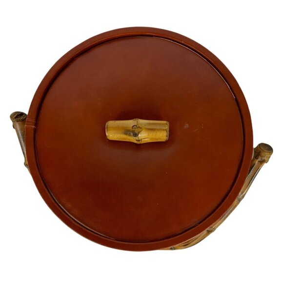 Vintage Vinyl Tropical Wood Handle Ice Bucket With Lid Barware Tiki Man Cave - Picture 6 of 9